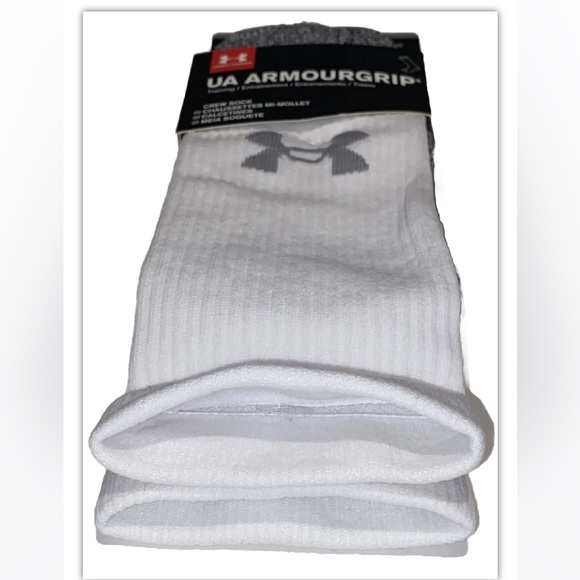Under Armour UA ArmourGrip Crew Socks 1 Pair Men 4-8 Wmn 6-9 White w Gray Logo - Picture 5 of 9